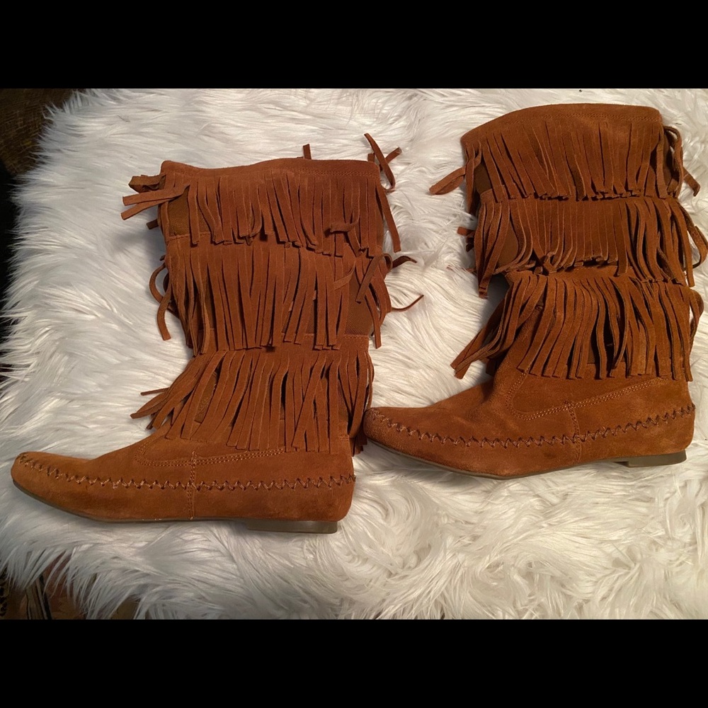 Lauren Conrad suede fringe boots